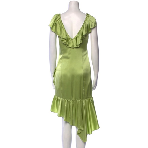 Cinq á Sept Silk Dress Green V-Neck Wrap Midi Asymmetrical Hem Size 8 NWT $545 - Picture 10 of 13